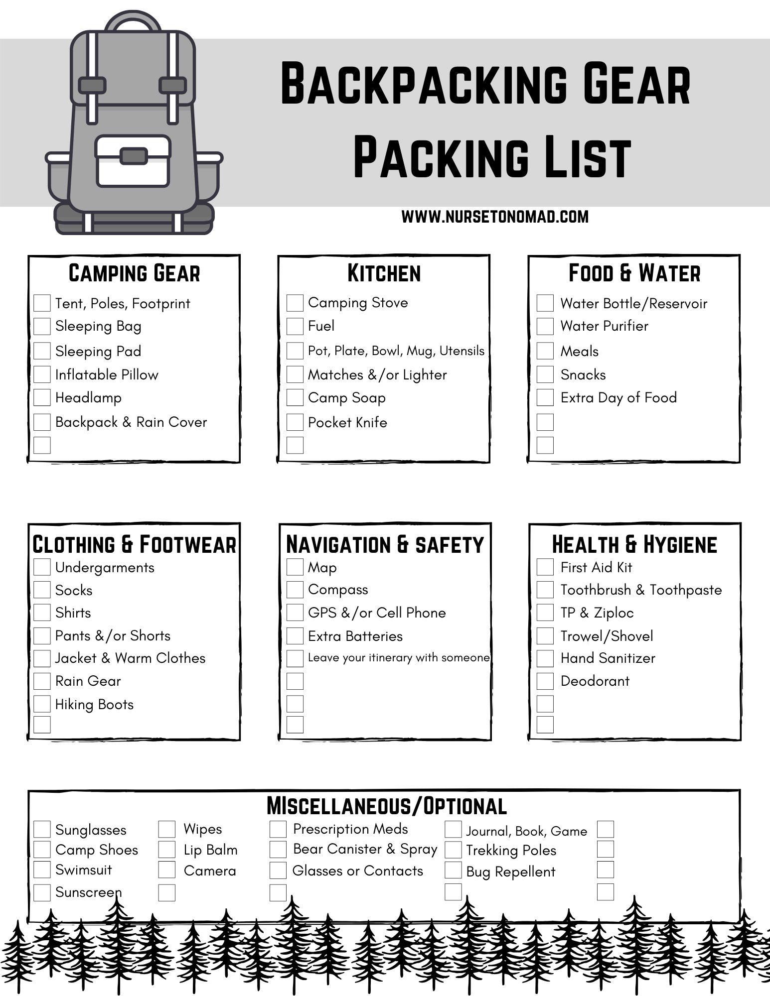 Backpacking Gear Packing List â¢ Nurse to Nomad